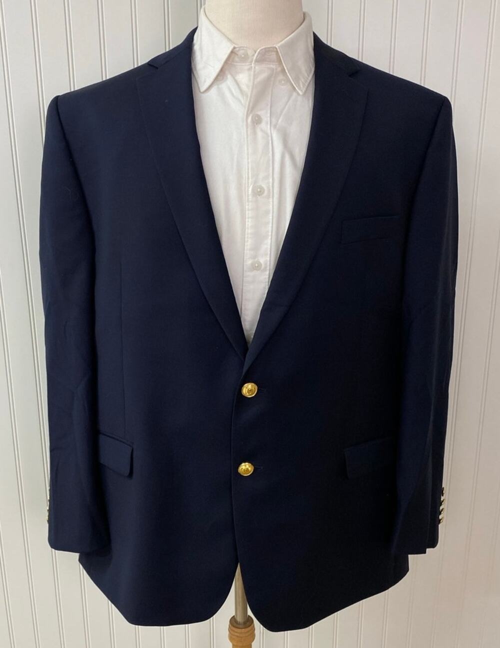 Lauren Ralph Lauren navy gold 2-button wool blazer suit jacket sport coat 48R